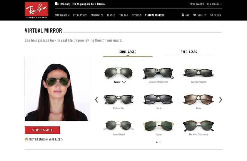 Showing Rayban sunglasses.