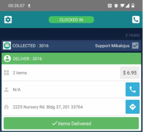 Screenshot of Revel Driver App Items Delivered