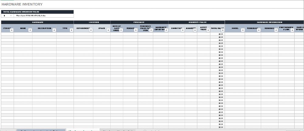 Screenshot of Smartsheet Hardware Inventory Template