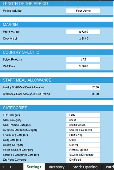 Screenshot of Spreadsheet 123 Settings and Configuration Tab