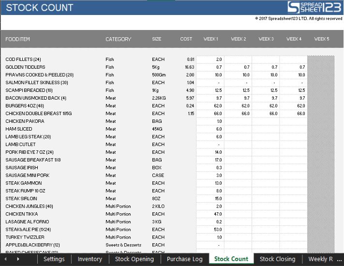 Spreadsheet 123 Stock Count Template