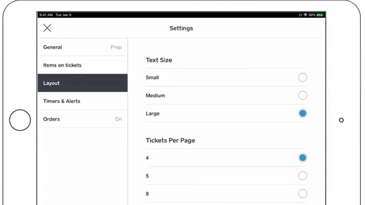 Square users can customize their font size, number of tickets per page, timers and alerts.