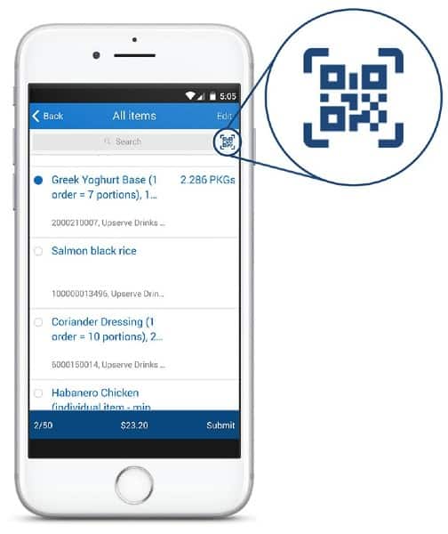 Scan barcodes with a smartphone to receive orders.