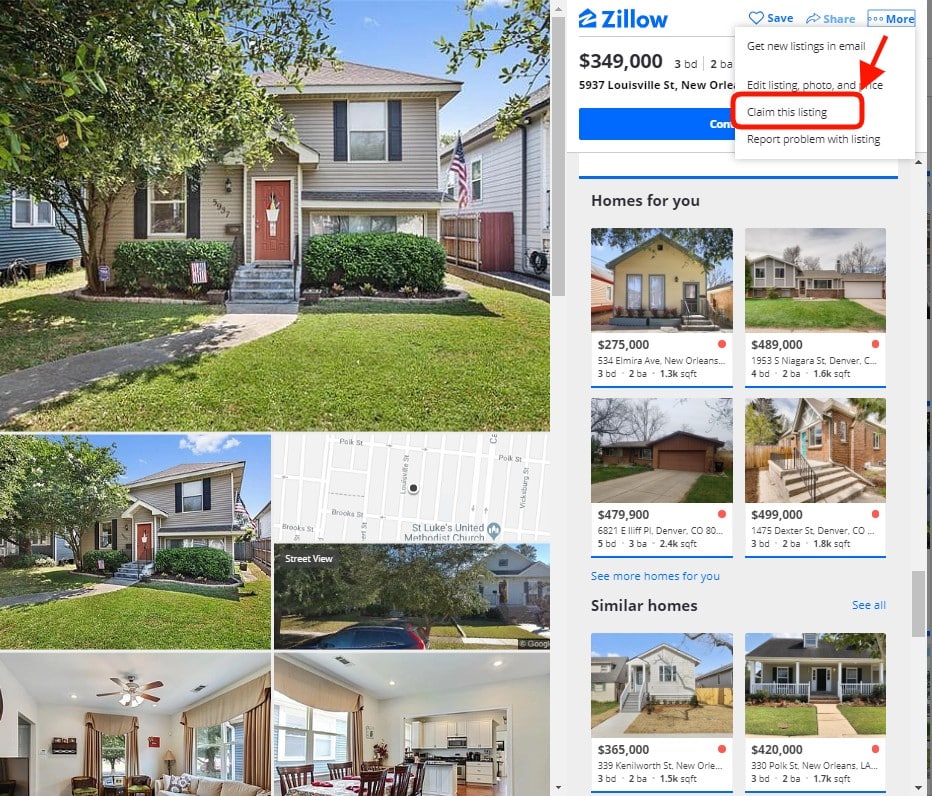 Claim a listing on Zillow