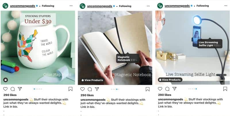 Screenshot of a Shoppable Instagram Post Example