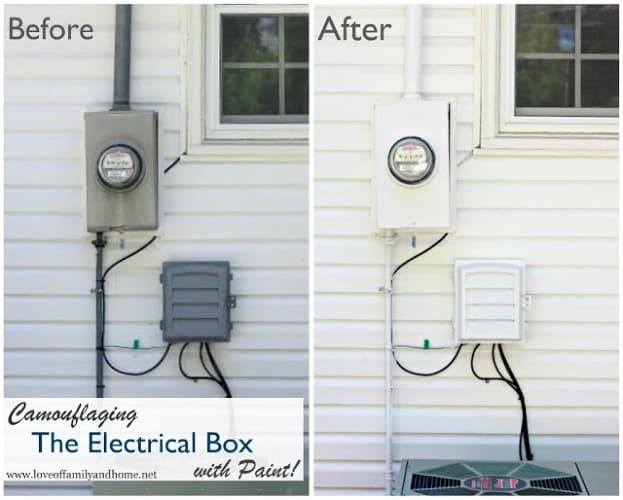 Camouflaging the Electrical Box with Paint Before After