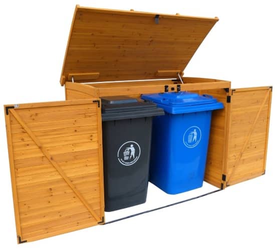 hide trash cans using wood panels