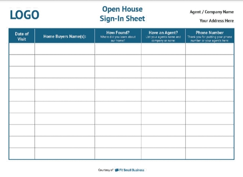 The Detailed Questionnaire Open House Sign-in Sheet version three.
