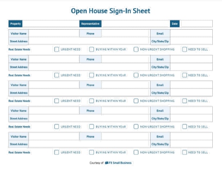 The Physical Address Open House Sign-in Sheet version three.