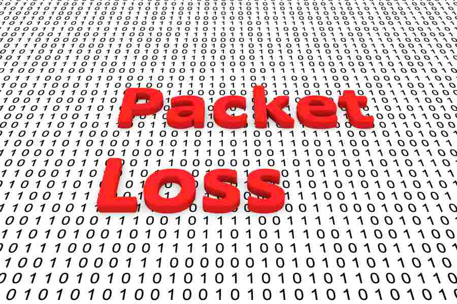 Packet Loss in red 3D text with binary codes as background.