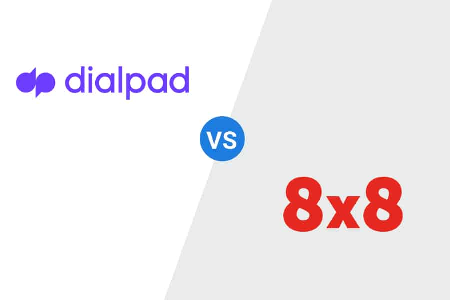 Dialpad logo and 8x8 logo as feature image for Dialpad vs 8x8 article.