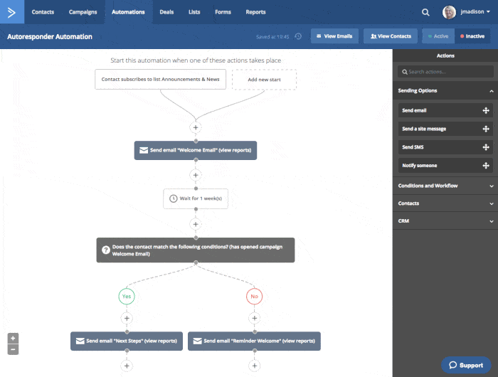 ActiveCampaign autoresponder automation workflow