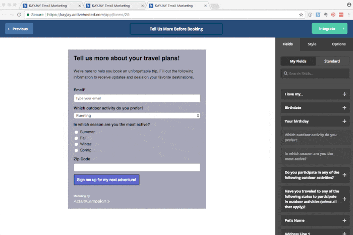 ActiveCampaign multi-step contact form