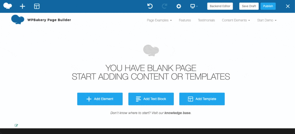 Animated graphic of adding elements in WPBakery page builder.