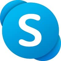 Skype logo that links to the Skype homepage in a new tab.