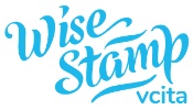 WiseStamp logo that links to the WiseStamp homepage in a new tab.