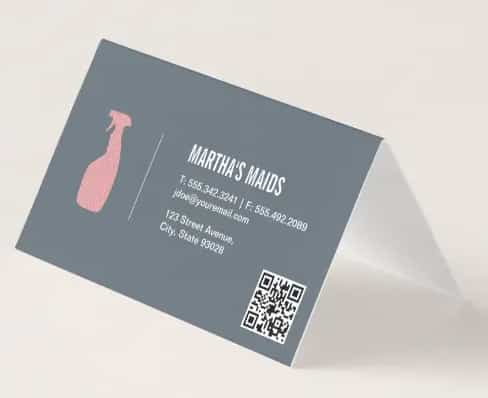 Cleaning services folded business cards with a QR code