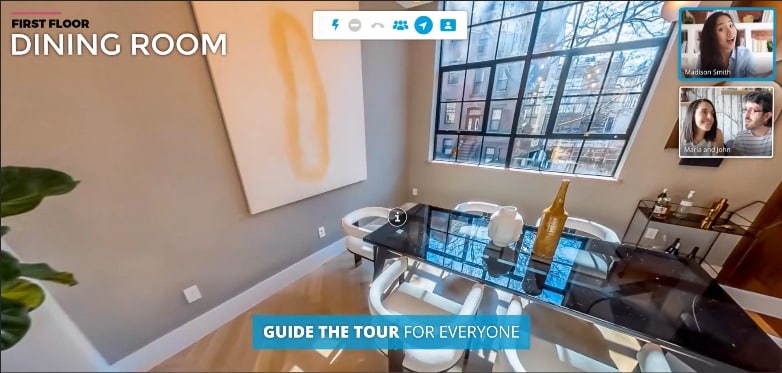 Guided tour to a dining room using 3DVista.