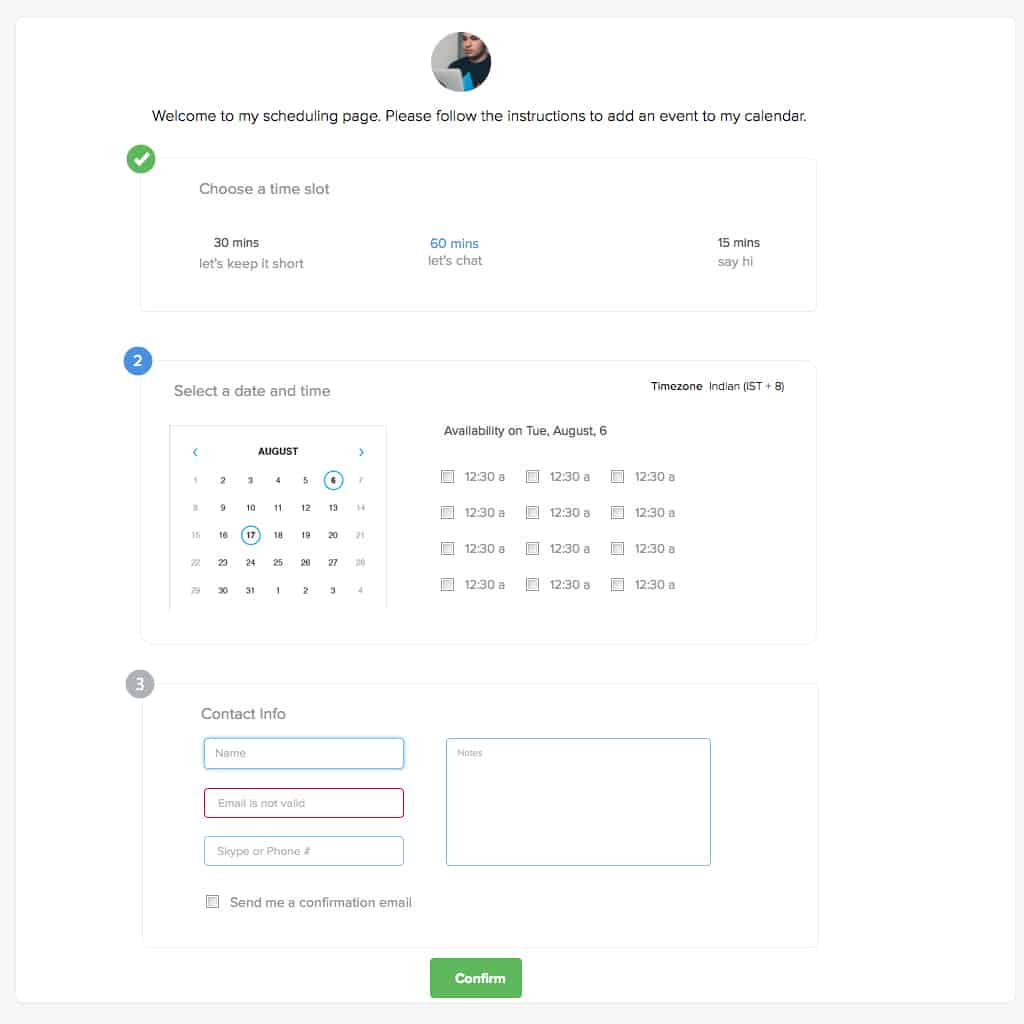 Example image of Agile CRM scheduling page.