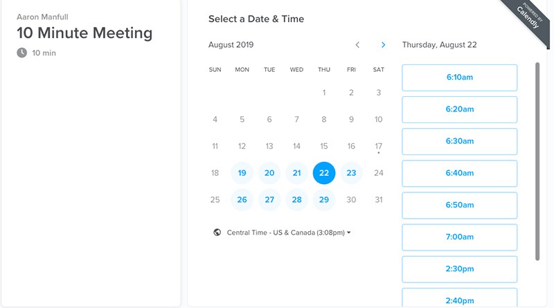 Screenshot showing Calendly Scheduling Portal