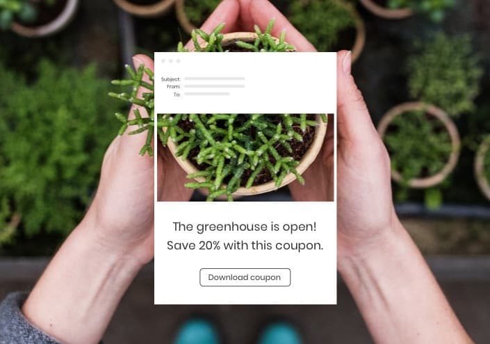 Example of promotion email of Greenhouse with 20% discount coupon from Constant Contact.