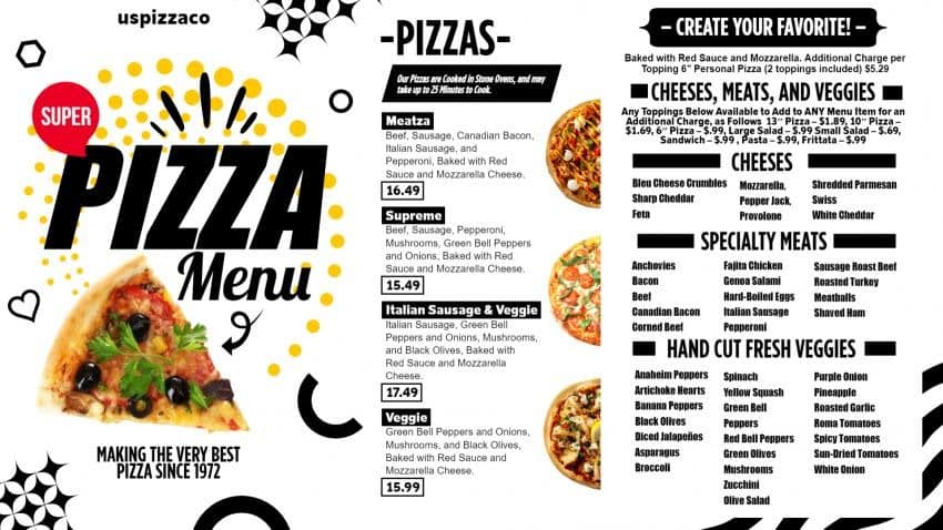 DSMenu example template menu for Pizzeria.