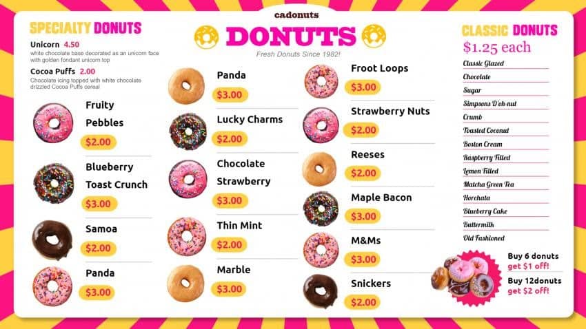 DSMenu example template menu for Donut Shop.