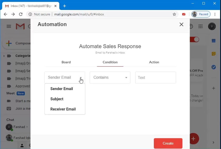 DragApp sales response automation condition Settings