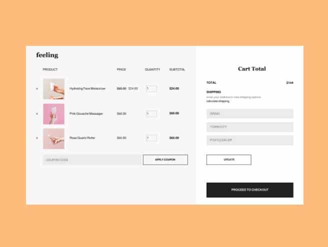 Elementor eCommerce Cart-page section.