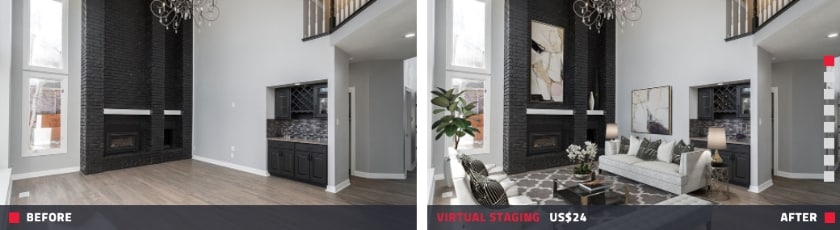 Two image of Before and After Virtual Staging from BoxBrownie.