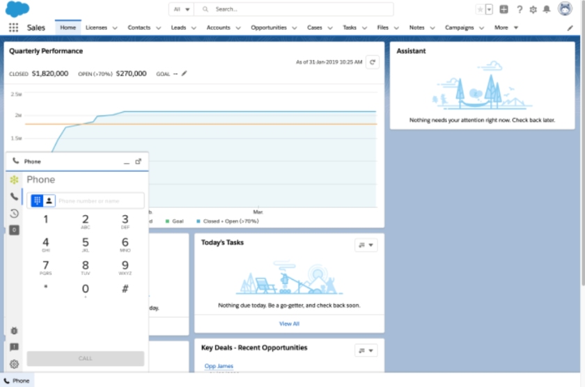 Salesforce Quality Performance dashboard integrated with the GoToConnect call features.