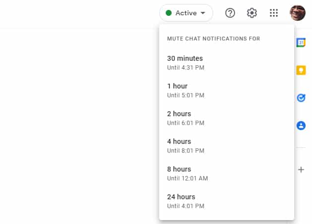 Google Chat, you can set the duration of your do-not-disturb status.