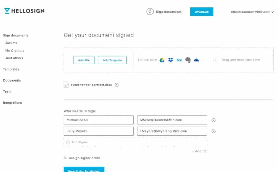 Screenshot showing Contract Creator in HelloSign