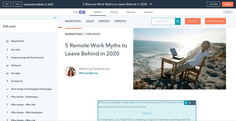 HubSpot blog sample titled, "5 Remote Work Myths to Leave Behind in 2020".