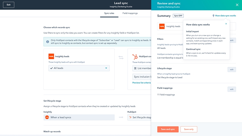 HubSpot Service Hub and Insightly CRM integration