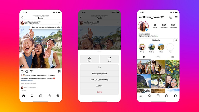 Instagram pin posts feature