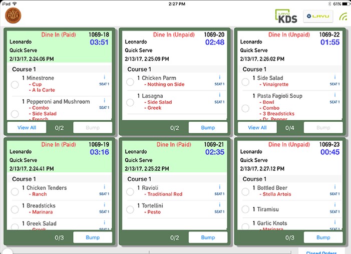 Lavu includes optional KDS software that operates on iPads.