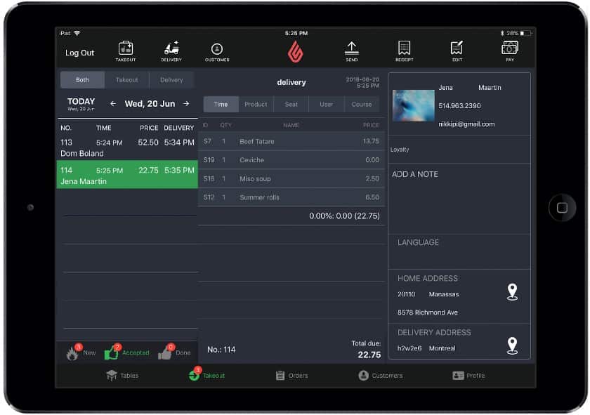 Lightspeed takeout delivery tracker on tablet