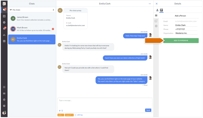 Livechat and Pipedrive integration