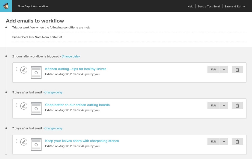 Mailchimp's Email automation workflows setup.