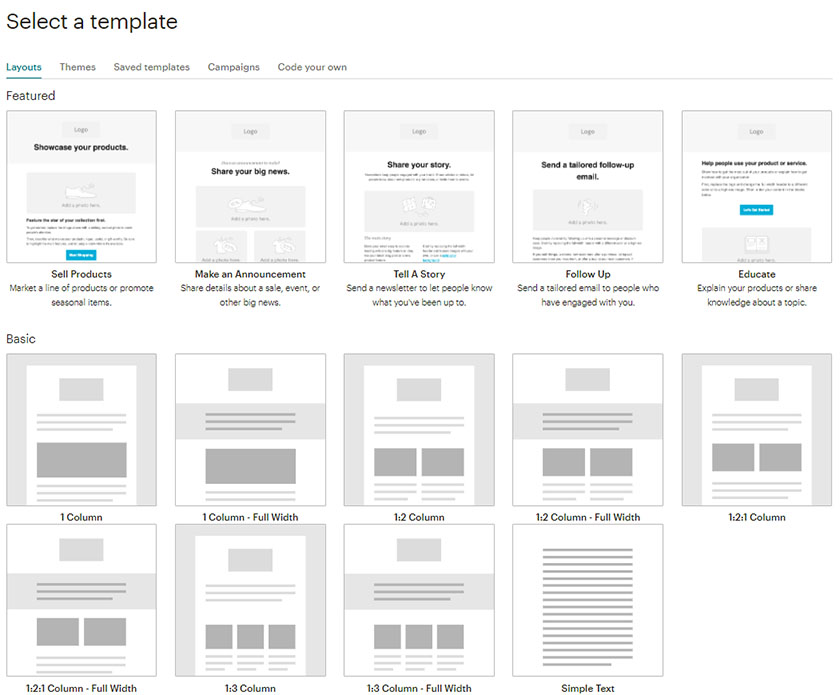 Mailchimp template layouts.