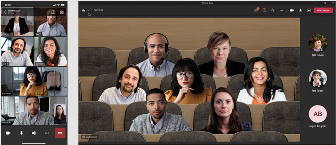 Microsoft Teams video conferencing interface where attendees using Together Mode.
