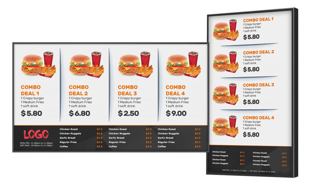 Novisign example template menu for Burger Shop.