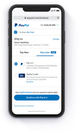 PayPal Pay Later option upon checkout.