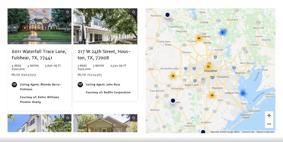 Sample Real Estate listings and it's map from sample IDX website of Placester.