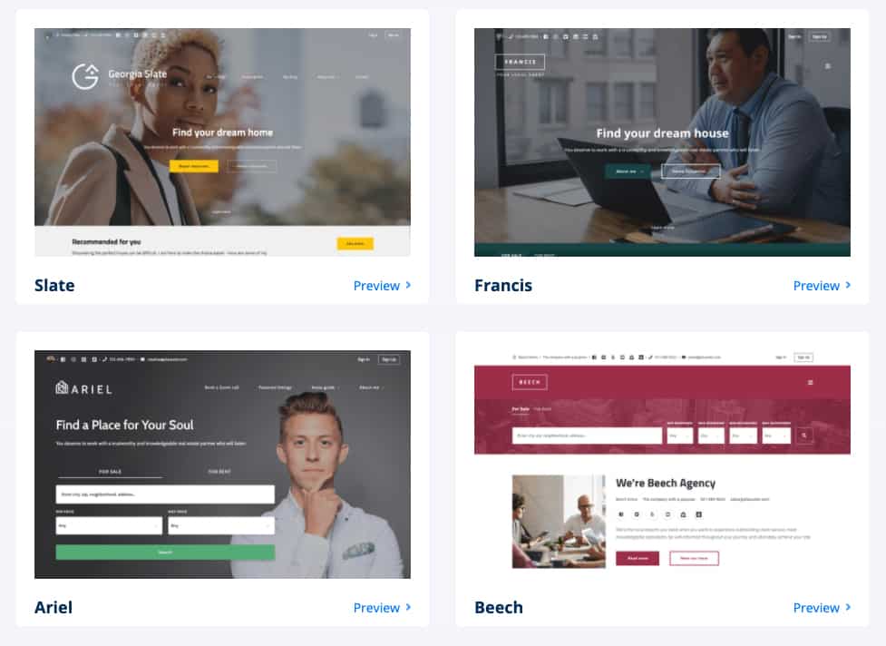 Sample website templates from Placester.
