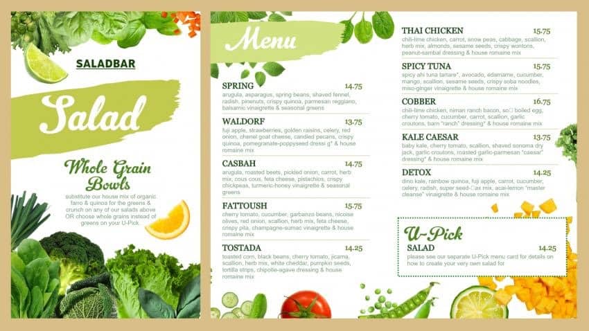 DSMenu example template menu for Plant-based Restaurant.
