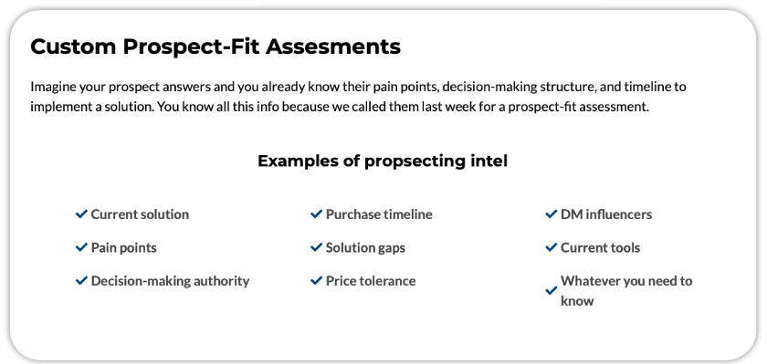 Chart of custom prospect-fit assessments from SalesRoads.