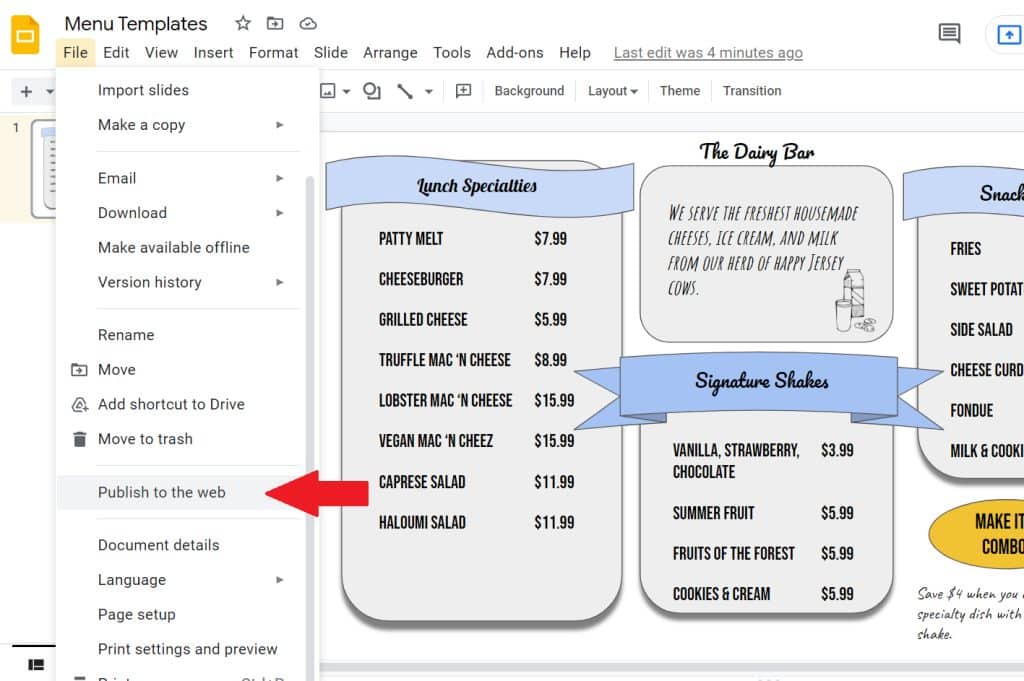 Google Slide Publish to the Web your file.