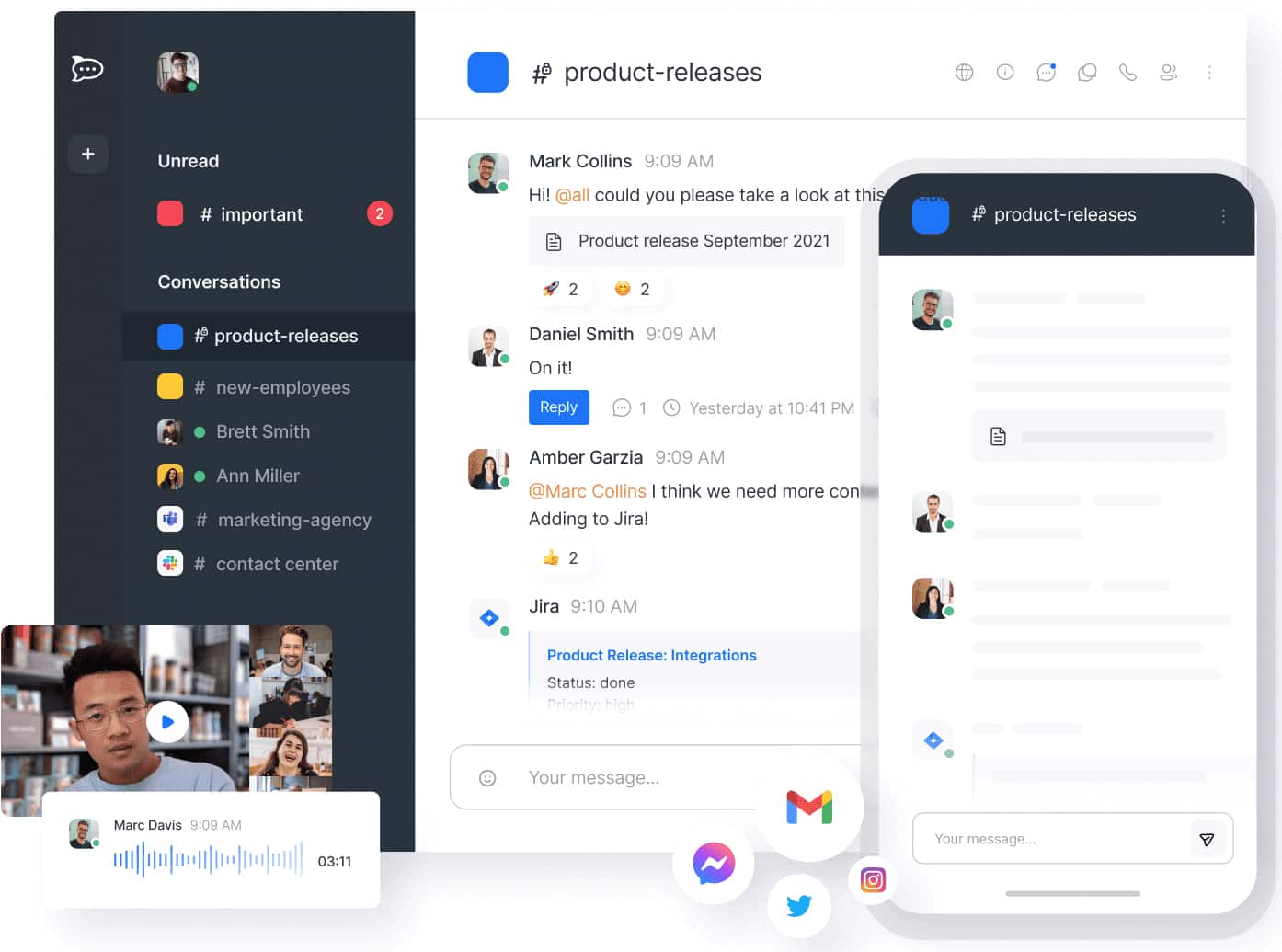 Rocket.Chat video call and web and mobile user interfaces.